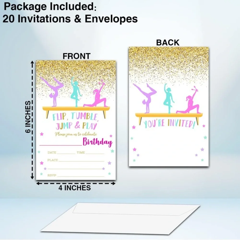 Gymnastics Birthday Invitation Cards (20)